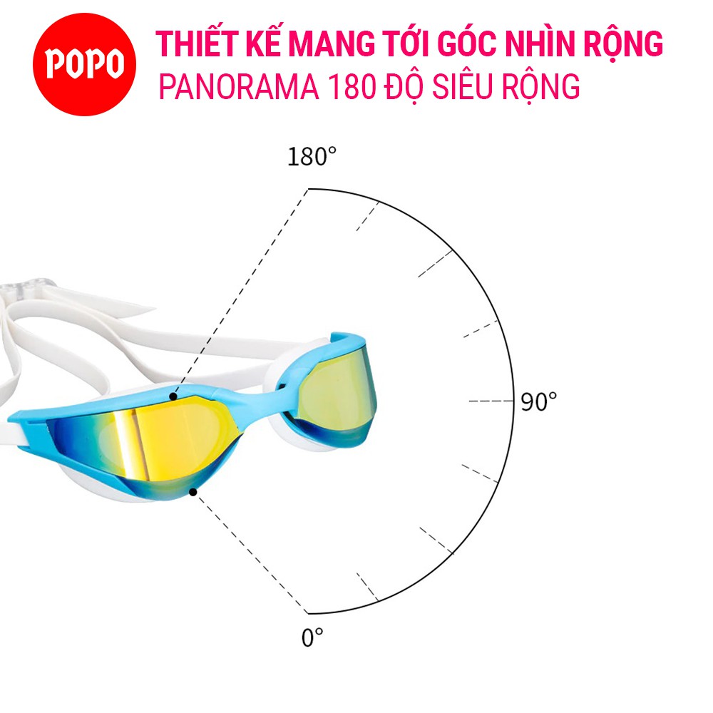 Kính bơi người lớn POPO 710, mắt tráng gương cho thi đấu chuyên nghiệp cản tia UV, chống sương mờ