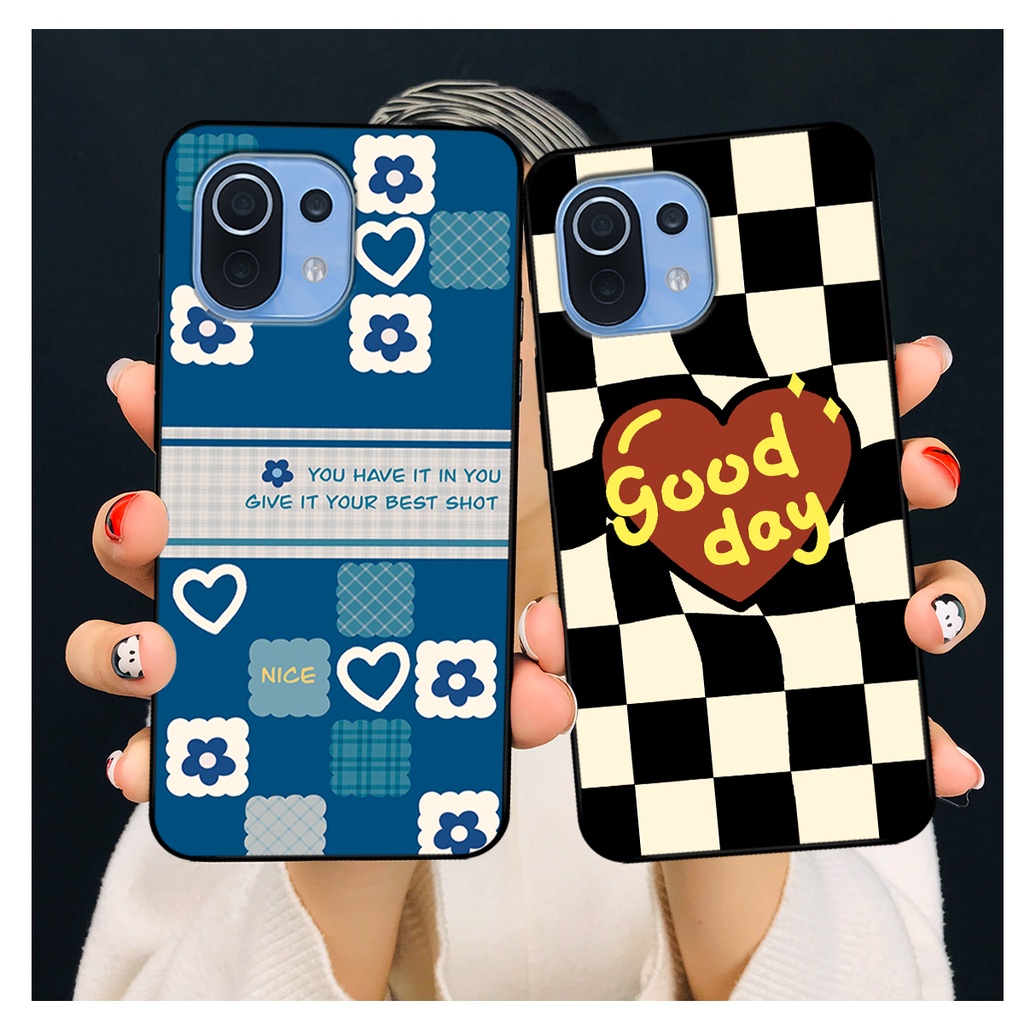 Ốp lưng Xiaomi Mi 11 / Mi 11 Lite in hoạ tiết caro trái tim đen trắng, gấu bear cute đáng yêu