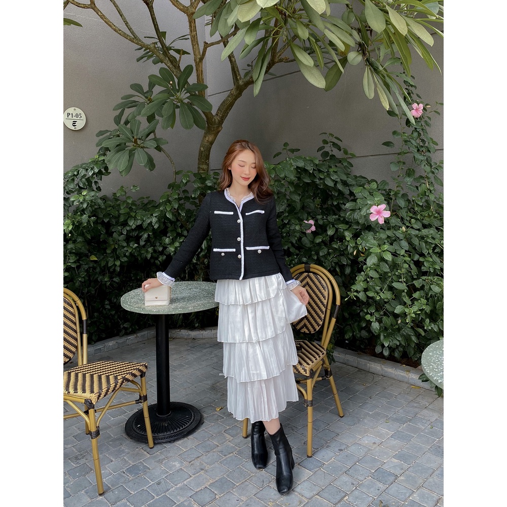 Áo khoác dạ tweed phối viền ren thiết kế by LYRA, chất dạ cao cấp dáng ngắn sang chảnh, nữ tính-LYTAK107 | BigBuy360 - bigbuy360.vn