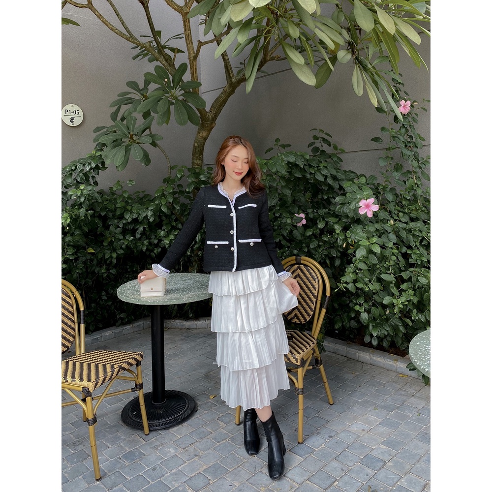 Áo khoác dạ tweed phối viền ren thiết kế by LYRA, chất dạ cao cấp dáng ngắn sang chảnh, nữ tính-LYTAK107