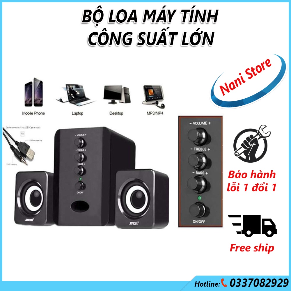 Bộ 3 Loa Vi Tính Gaming SADA D221, Thiết Kế Đôi Mắt Led,Âm Thanh Siêu Trầm