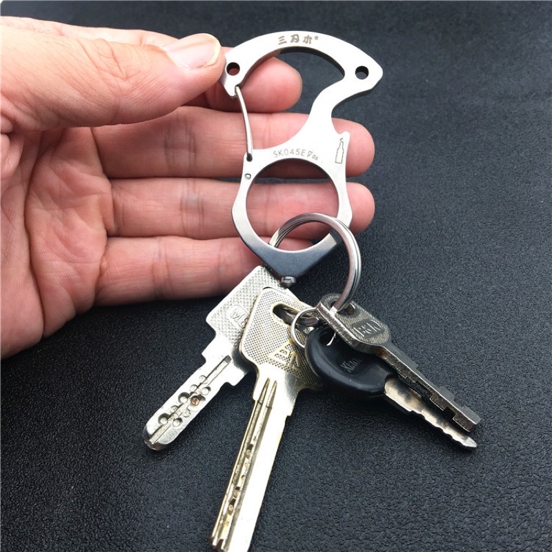Móc khoá EDC đa năng thiết kế inox 304 không han gỉ với chức năng trợ lực thoát hiểm , mở lắp chai tiện lợi