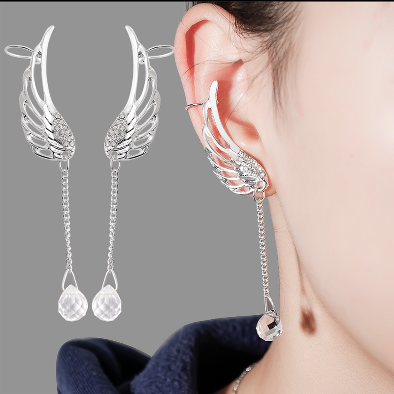 Đôi khuyên tai dáng dài mặt hình cánh thiên thần đính pha lê nhân tạo thời trang thanh lịch cho nữ cô dâu