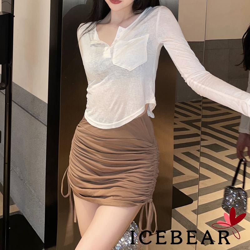 Chân Váy Lưng Cao Màu Trơn Phối Dây Rút Thời Trang Cho Nữ