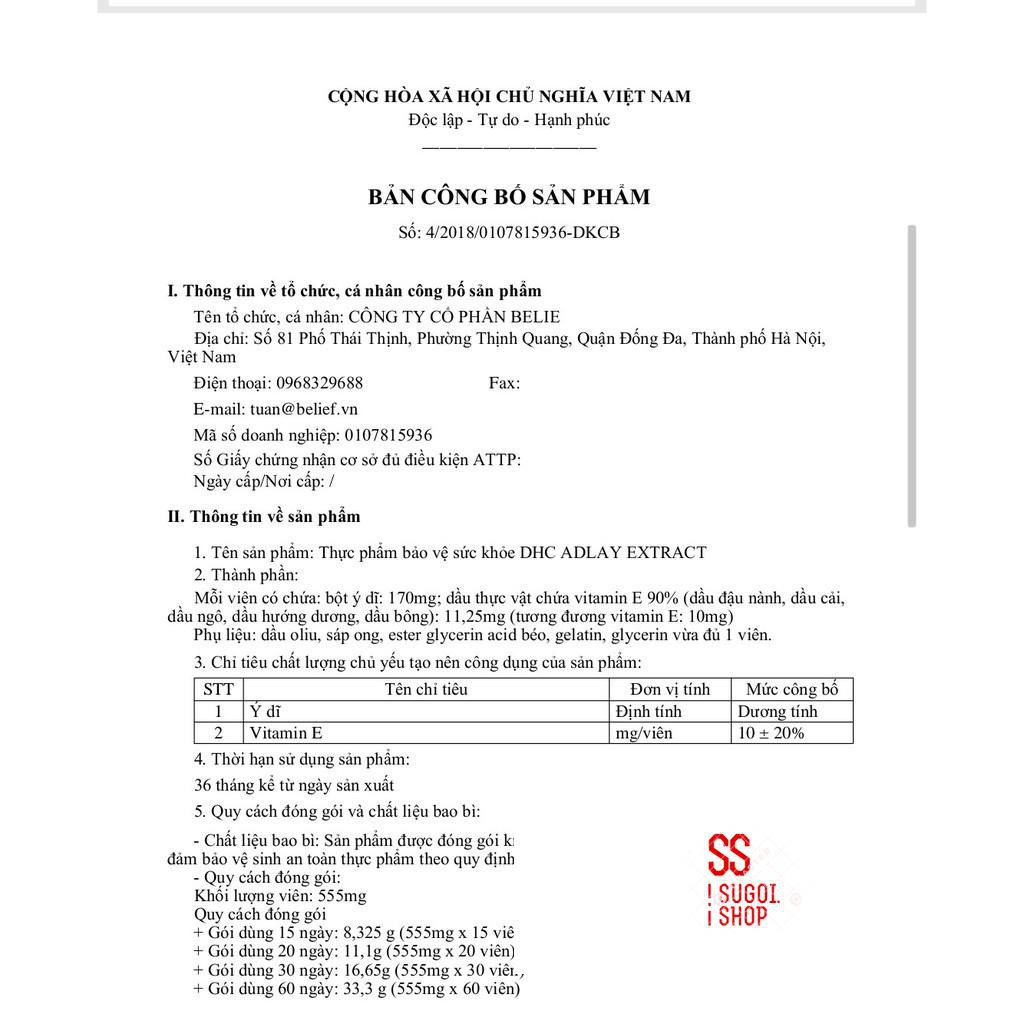 Viên uống Trắng da D.H.C Nhật Bản Adlay Extract 20 Ngày (20 Viên) | Thế Giới Skin Care