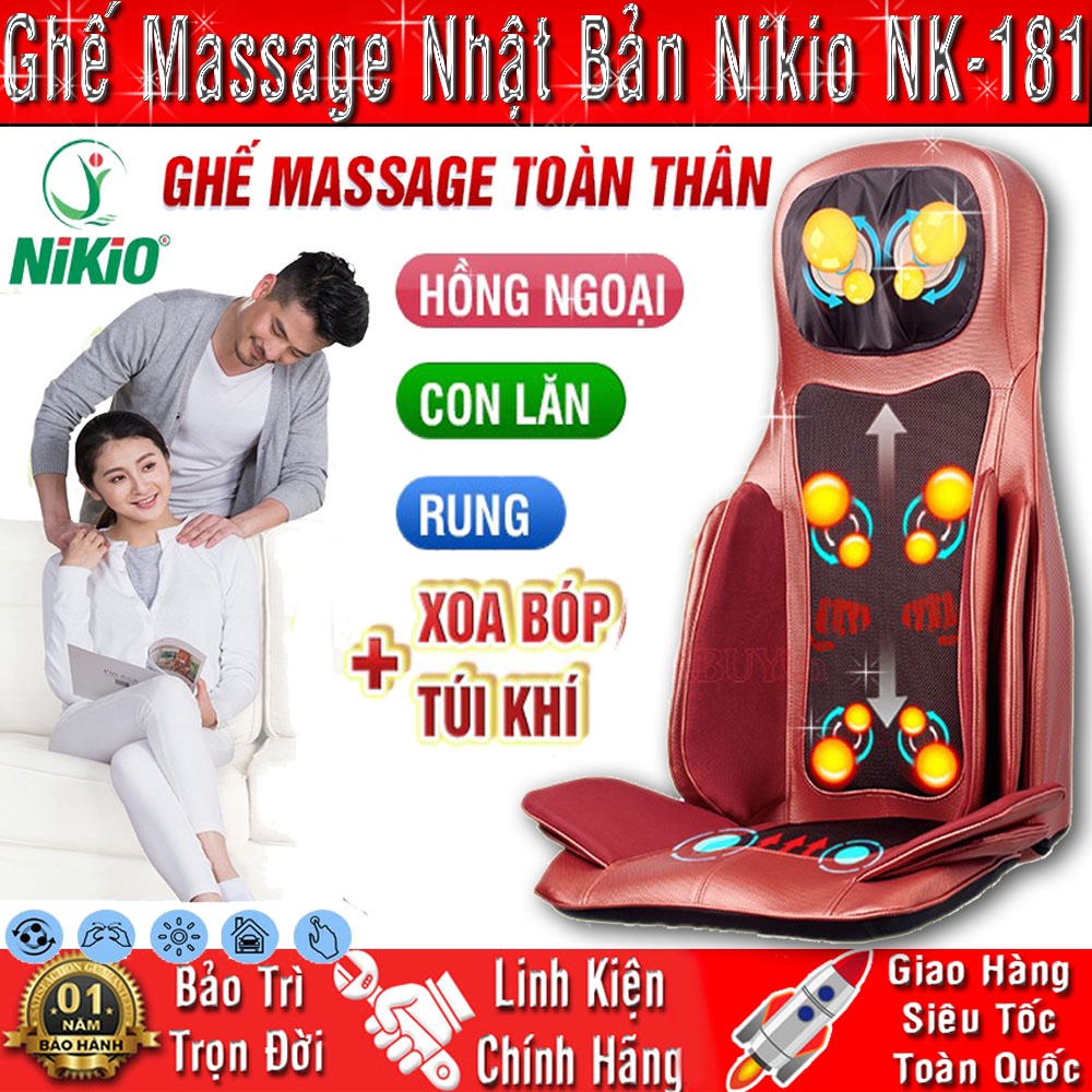 [Okbuy.vn] Ghế massage toàn thân cao cấp Nhật Bản Nikio NK-181 - Xoa bóp, đấm bóp, áp suất khí, nhiệt hồng ngoại Màu ĐỎ