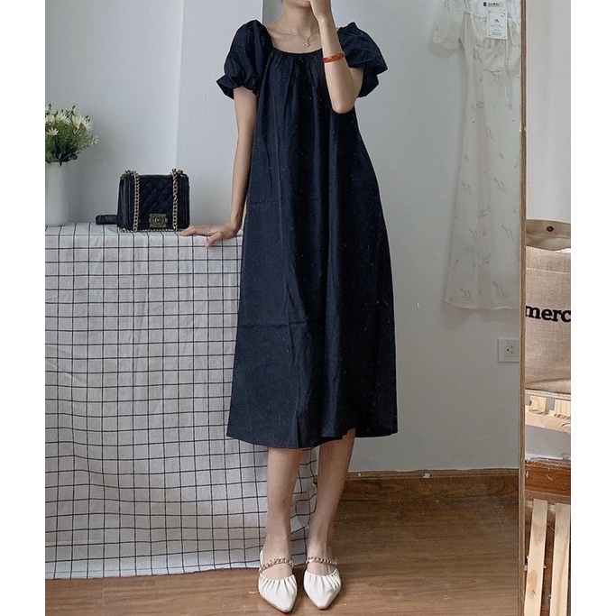 [Ảnh thật/Video]Đầm babydoll dáng suông tay bồng thắt nơ sau Đầm thiếu nữ ulzzang