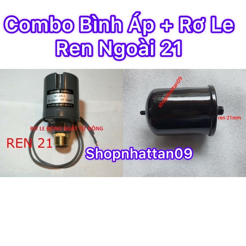 Combo rơ le và bình áp dùng chế máy bơm tăng áp gia đình ren 21