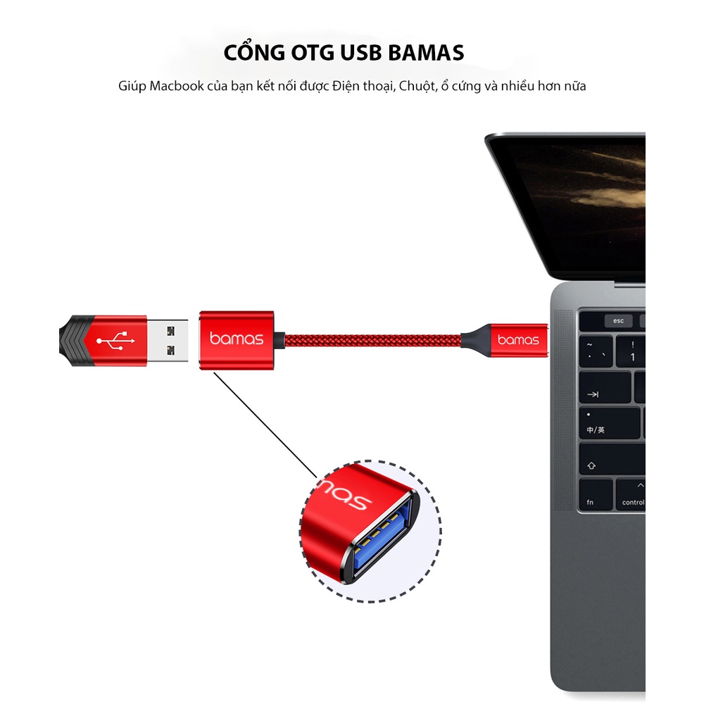 Cáp OTG Type C Bamas BC022 - Bộ Chuyển Đổi Usb Sang Type C - Usb 3.0 Truyền Tải Dữ Liệu Siêu Tốc Lên Đến 5Gbps