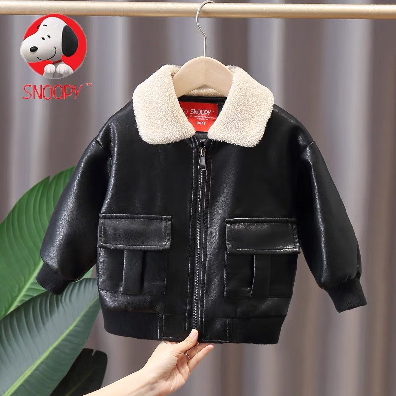 [Siêu Rẻ] Áo Da Cho Bé Trai Cổ Lông Siêu Hót Size 8-21kg DNK74