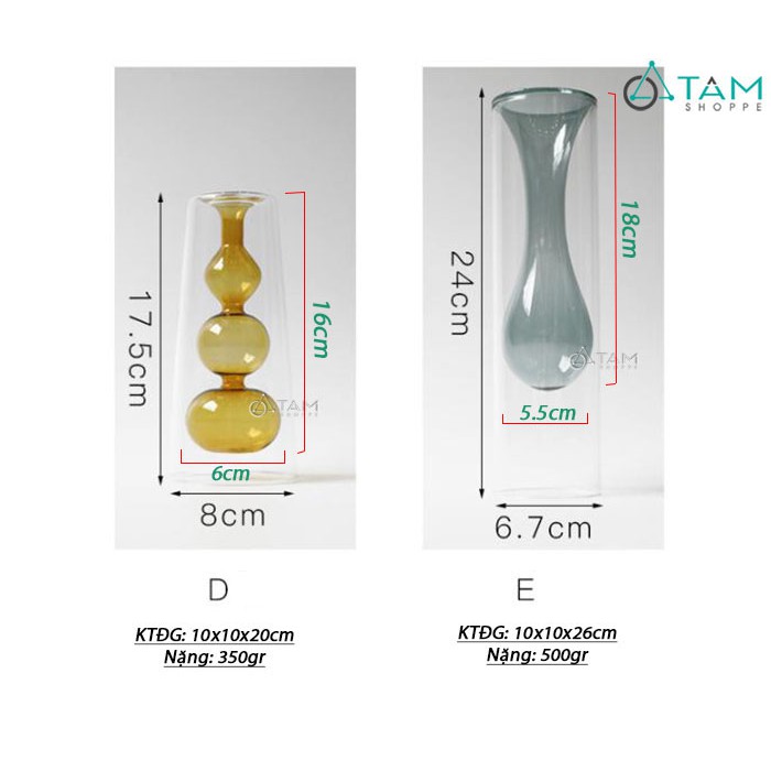 [CAO CẤP] Lọ hoa thủy tinh lõi màu trong suốt cao cấp LHOA-51