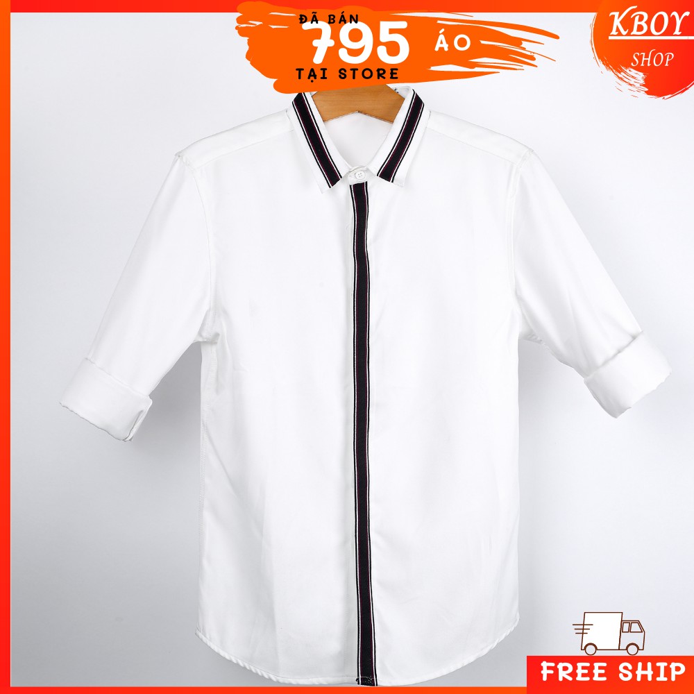 Áo Sơ Mi Tay Dài Cotton Spandex Họa Tiết Cao Cấp Trắng/Đen Dáng Ôm Chuẩn - áo sơ mi công sở phong cách hàn quốc - 2814 | BigBuy360 - bigbuy360.vn