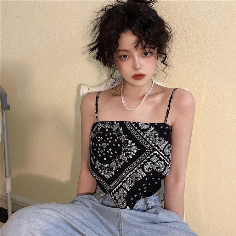 Xiaozhainv Áo Croptop Hai Dây Họa Tiết Hoa Quyến Rũ Thời Trang Hàn Quốc