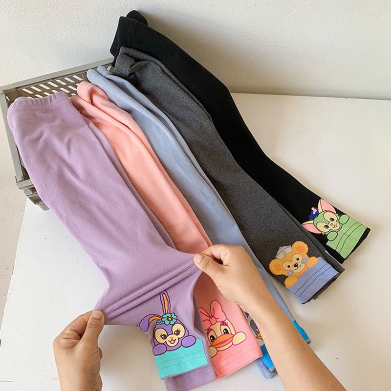 Quần legging vải nhung giữ ấm lưng cao họa tiết hoạt hình thời trang xuân thu cho bé gái
