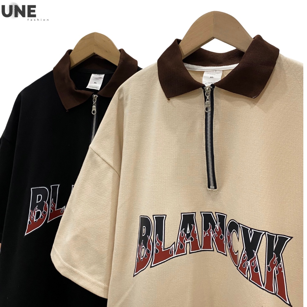 ÁO THUN POLO NAM NỮ FORM RỘNG TAY LỠ KIỂU HÀN, ÁO PHÔNG CÓ CỔ KHOÁ KÉO BLANCXK