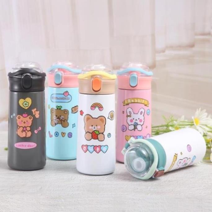 Bình giữ nhiệt nóng lạnh, dung tích 550ml, Nắp bật chống rò rỉ, Có ống hút, Inox 304 an toàn cho bé - TẶNG STICKER 2D