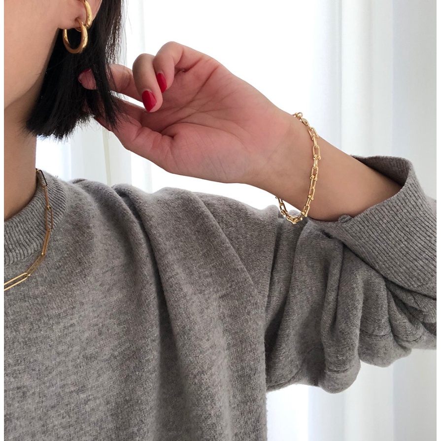 Vòng Tay Dây Xích Dạng Chữ U Đơn Giản Thời Trang Cho Nam Nữ