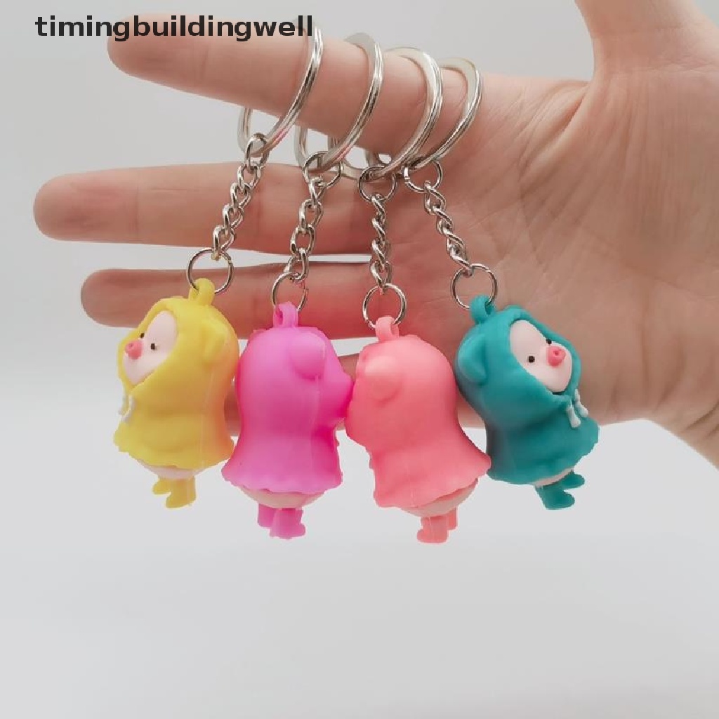 Twvn Cartoon Cute Raincoat Piggy Doll Keychain Holding Milk Pig Key Ring Bag Pendant QDD