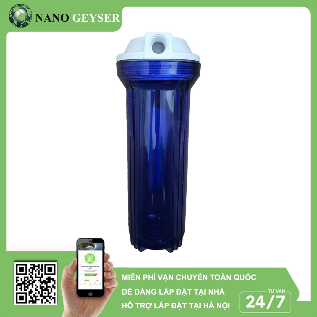Cốc lọc nước đầu nguồn 10in ren 21, ren 13, đầu nối nhanh, Cốc lọc nước máy RO, Cốc lọc nước máy Nano