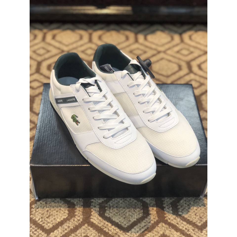 Giày sneakers trắng Lacoste nam chính hãng, giày da thật nam cá sấu màu trắng - Size 41, 43