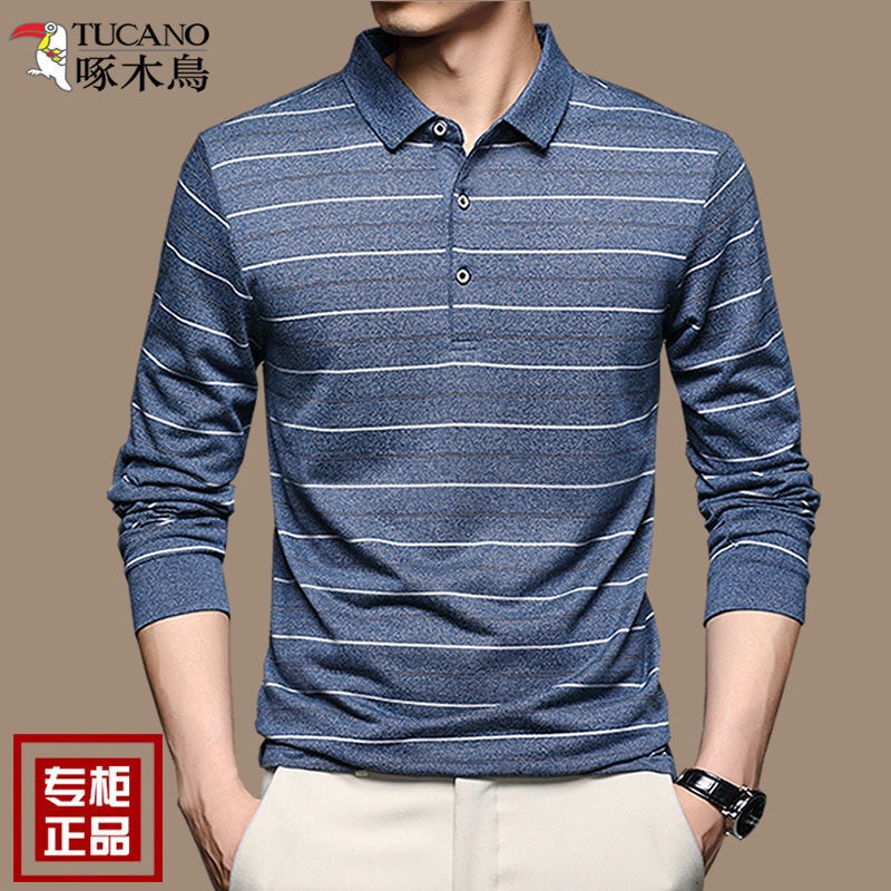 Áo polo Nam Tay Dài Dáng Rộng Họa Tiết Sọc Ngang Thời Trang