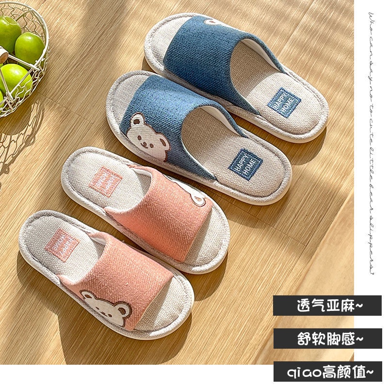 Dép Cotton Lanh Đế Dày Chống Trượt Dễ Thương Dành Cho Nữ