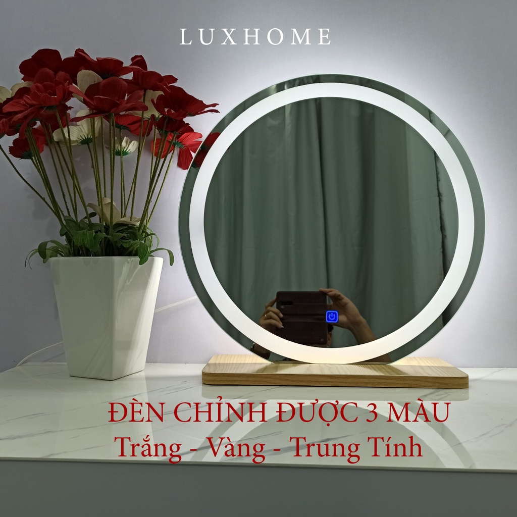 Gương Để Bàn 60 CM Chân Gỗ LED Cảm Ứng LUXHOME. Gương bàn trang điểm siêu nịnh, gương decor cực đẹp