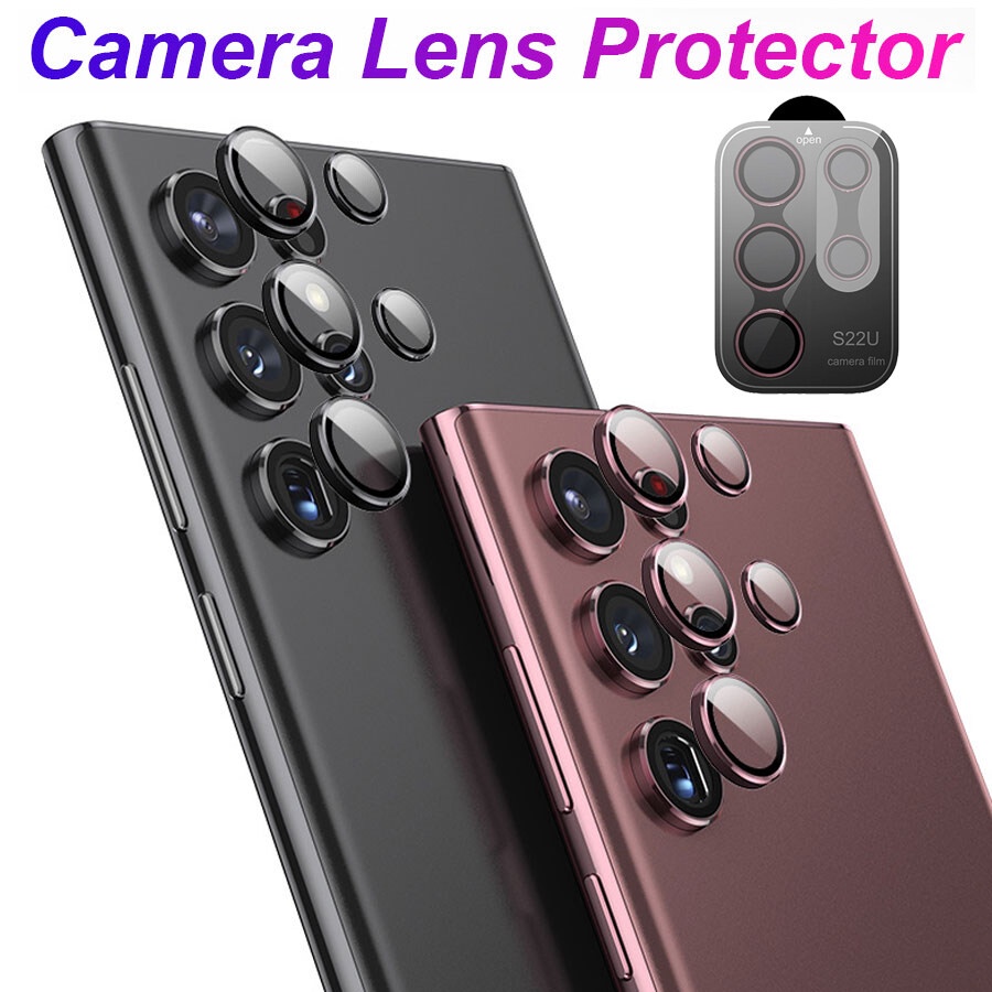 Camera Lens Protector Tempered Glass Lens with Metal Ring Frame for Samsung Galaxy S22 Ultra Camera Film Protective Cap