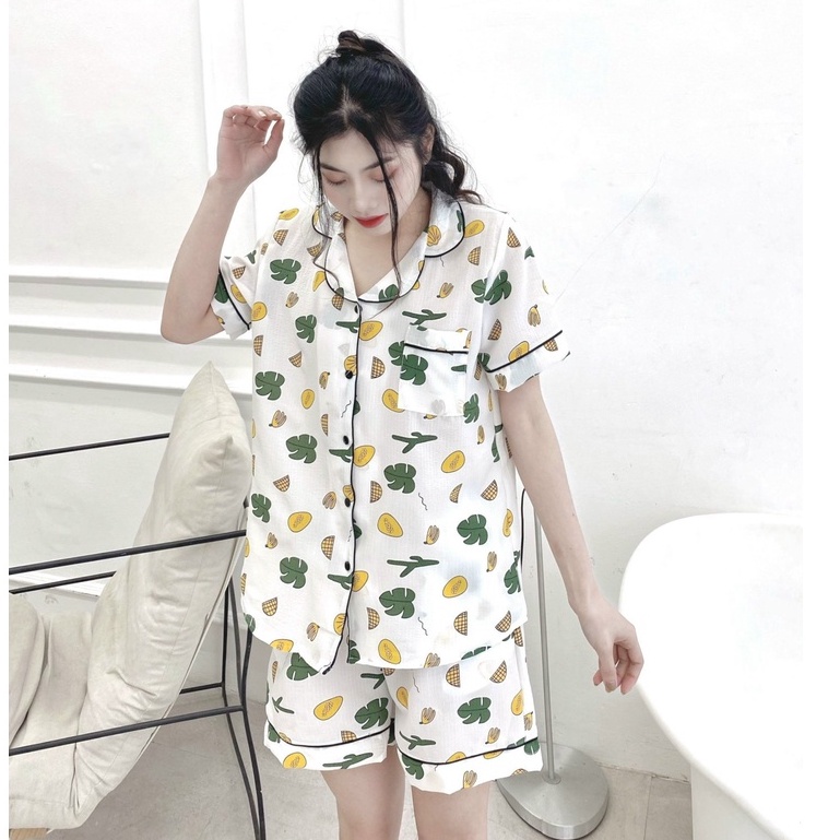 Bộ pijama nữ Yuna cộc tay mặc nhà chất liệu đũi xốp thấm hút mồ hôi tốt họa tiết siêu dễ thương,thời trang nữ YUNA_DN001