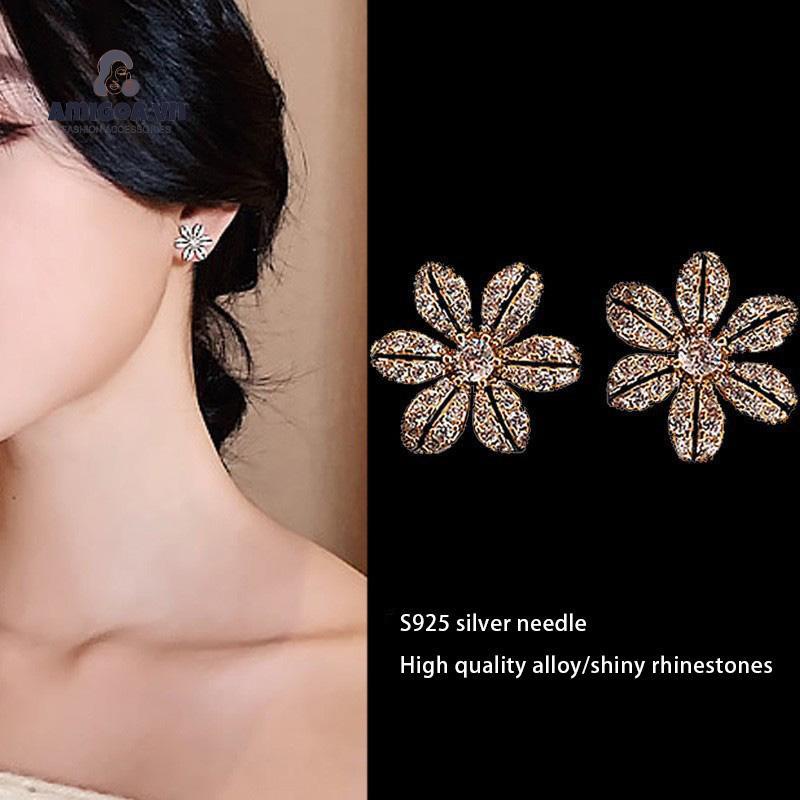 ✨✨Bông Tai Hình Cánh Hoa Đính Kim Cương Giả Vẽ Dầu Thời Trang