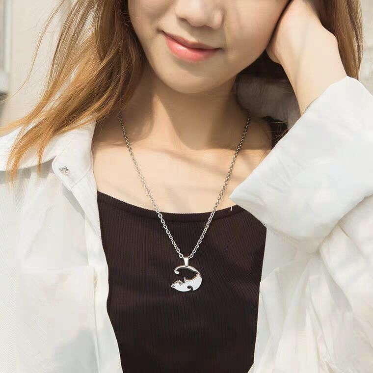 Vòng cổ cặp đôi phối mặt ghép hình mèo âm dương thời trang