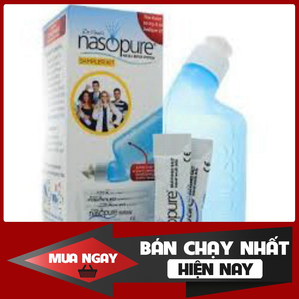 Bộ dụng cụ rửa mũi xoang NASOPURE (gồm Bình xịt 8oz ~ 240ml và 4 gói muối x 3.75g) (Made in USA)