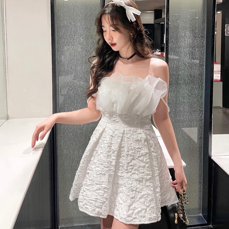 Váy gấm voan ngực quai ngọc