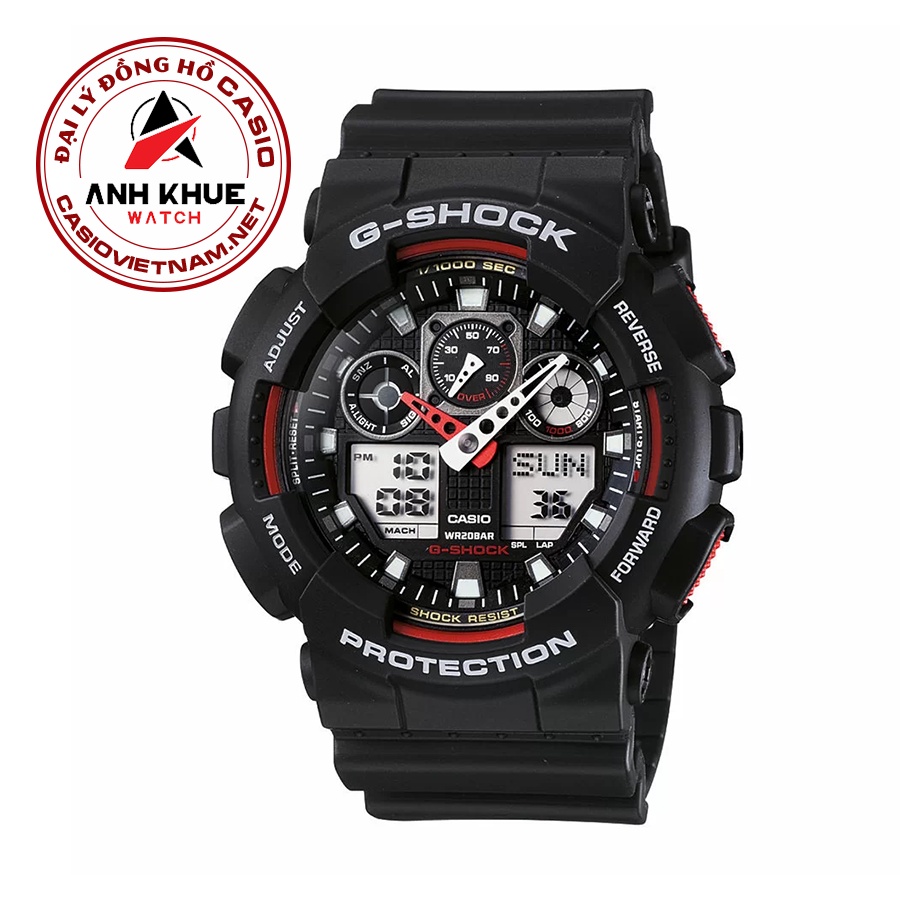Đồng hồ Casio G-Shock GA-100-1A4DR dành cho nam dây nhựa, đồng hồ kim - số, chống từ, chống nước WR20BAR