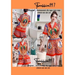 Pijama đùi - cộc tay phượng hoàng lửa đỏ n005 lụa xước