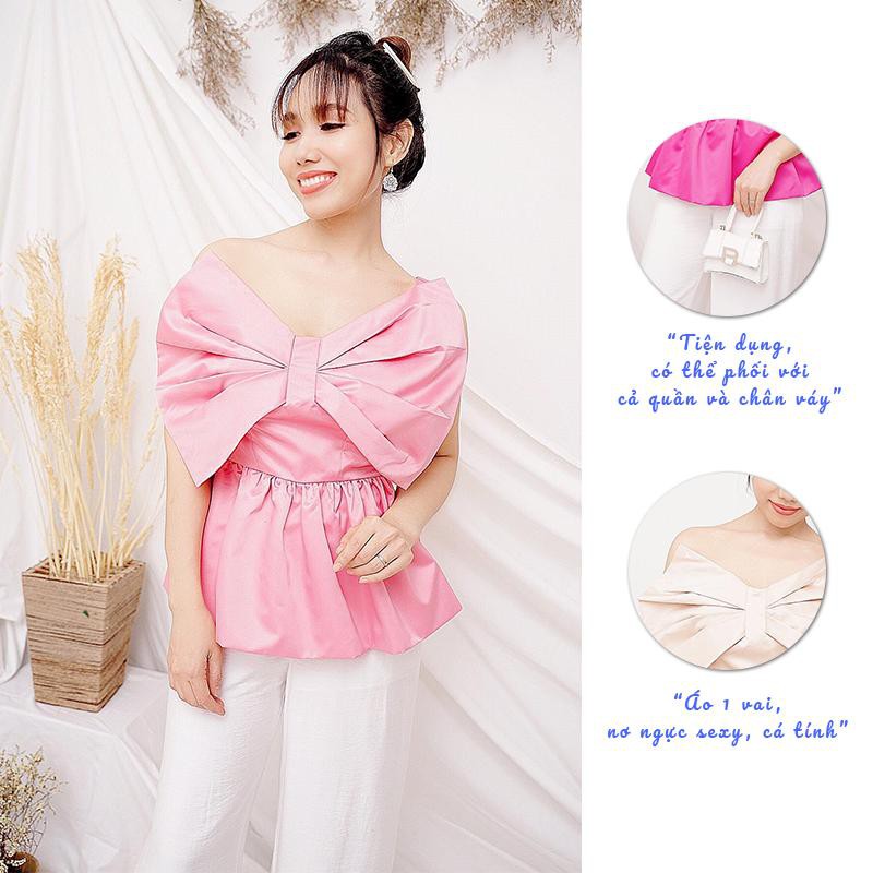Áo thời trang nữ SBORG áo lụa taffeta kiểu nơ ngực quyến rũ sexy cá tính freesize dưới 55kg quà tặng vợ