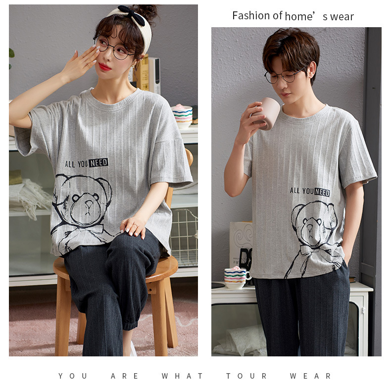 Bộ Đồ Ngủ Cotton Ngắn Tay Họa Tiết Hoạt Hình Thời Trang Cho Cặp Đôi