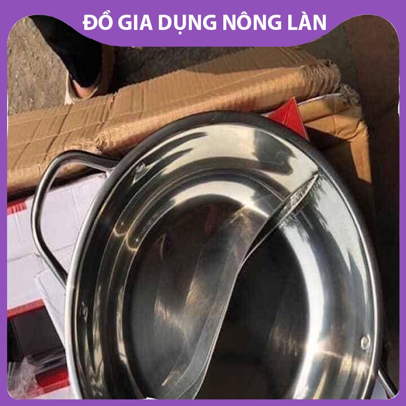 Nồi lẩu 2 ngăn inox NL Shop nấu được bếp từ sáng bóng kèm nắp kính