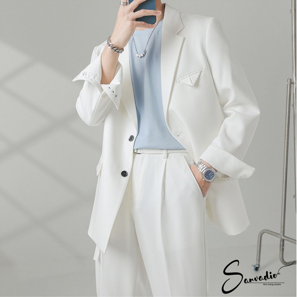 Set Blazer Nam Form Suông Rộng SANVADIO set đồ nam gồm áo blazer và quần âu ống suông phong cách Hàn Quốc AD015