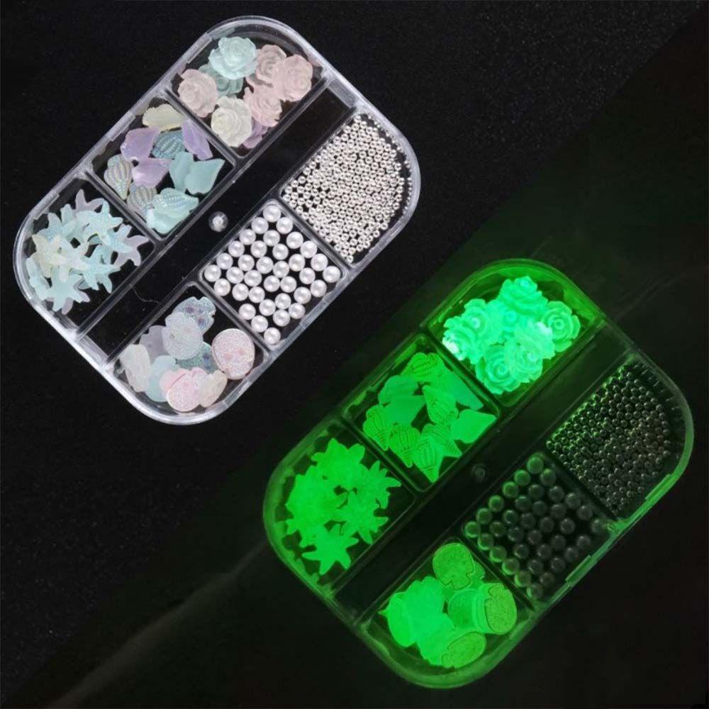 Bộ Phụ Kiện Trang Trí Móng Tay Nghệ Thuật Hình Hoa Trà Và Sao Biển Bằng Nhựa Resin Dạ Quang Thời Trang