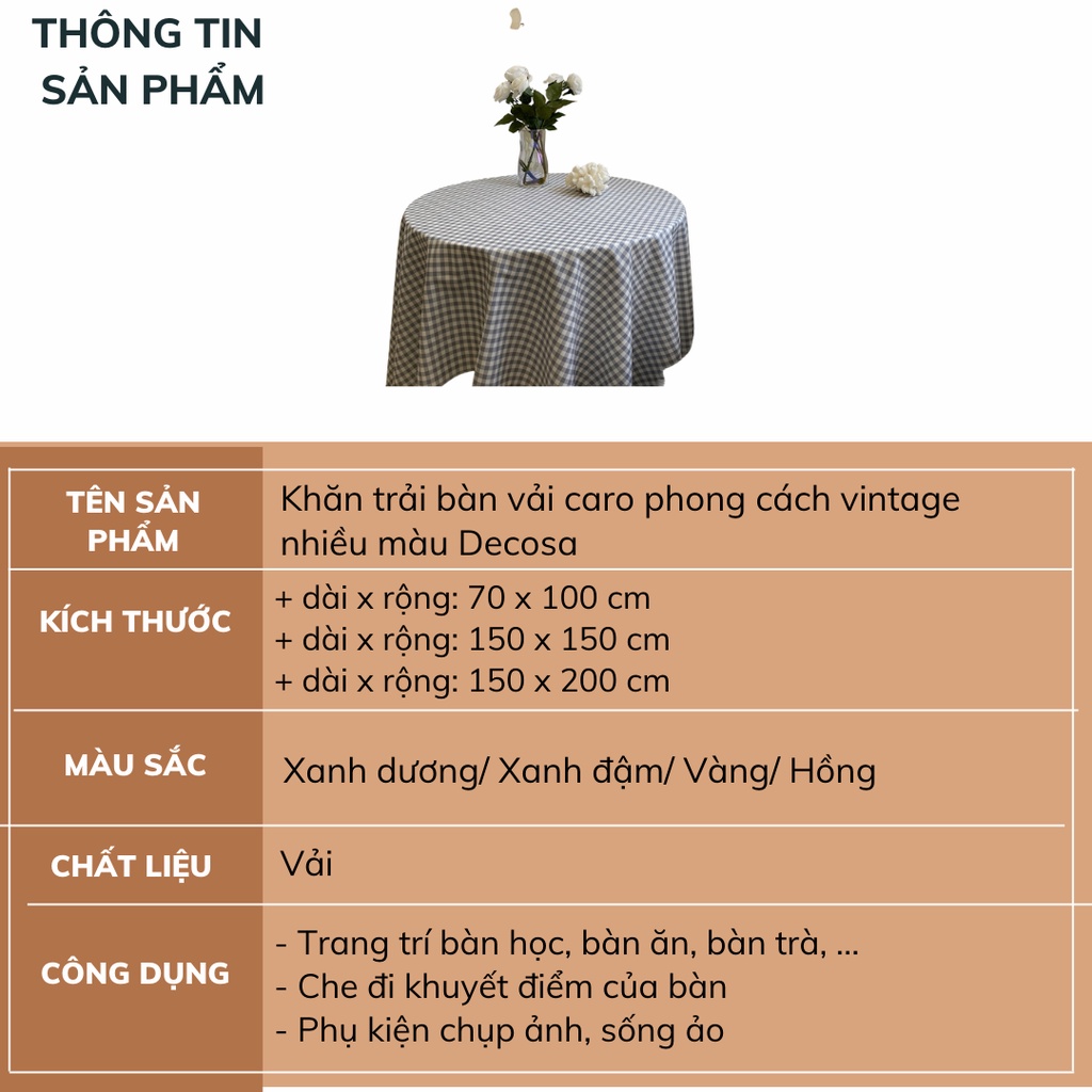 Khăn trải bàn vải caro phong cách vintage nhiều màu Decosa