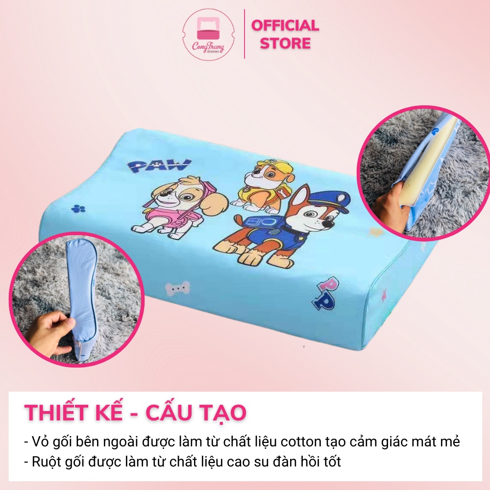 Gối cao su non trẻ em hoạt hình 3D vỏ gối Cotton mềm mát ( size 25cm x 45cm x 5cm )