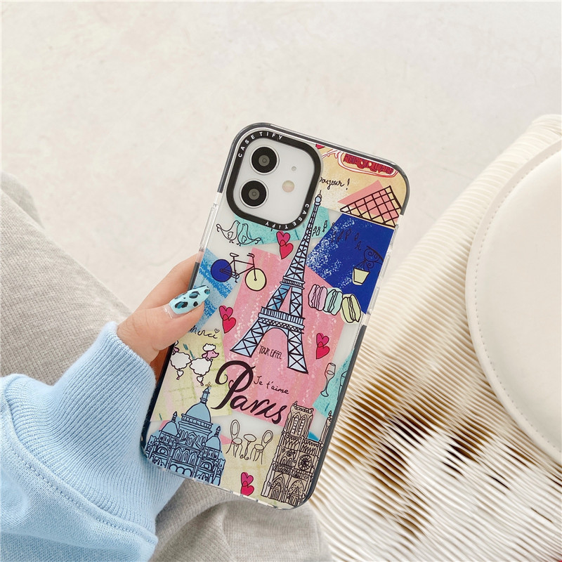 London Big Ben Paris Eiffel Tower New York Statue Of Liberty Landmark Building Pattern Casetify Phone Case iPhone 11 12 Pro Max 7 8 Plus SE 2020 X XS MAX XR Soft TPU Silicone Transparent Back Cover iPhone 12 Mini Casing