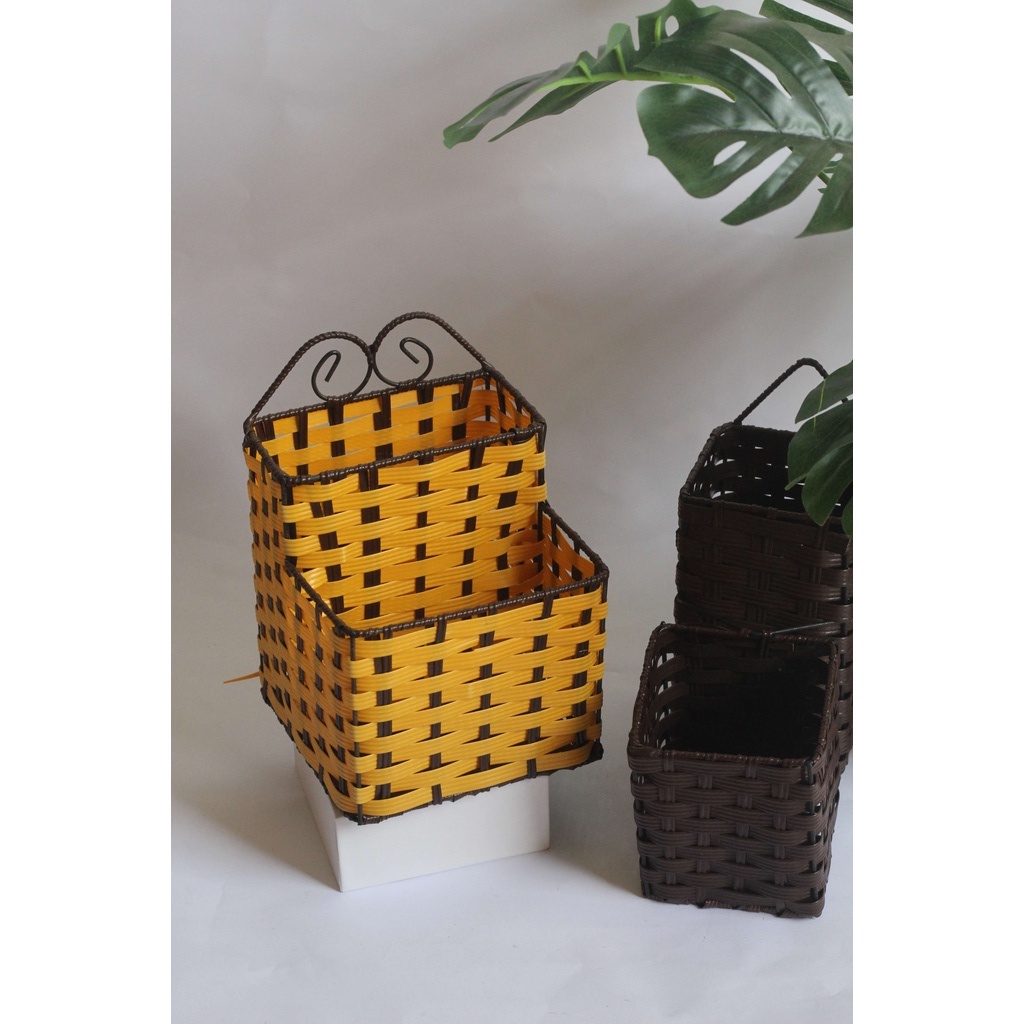 Ống đựng cắm đũa thìa muỗng kem bàn chải đánh răng dao kéo đan mây 2 ngăn