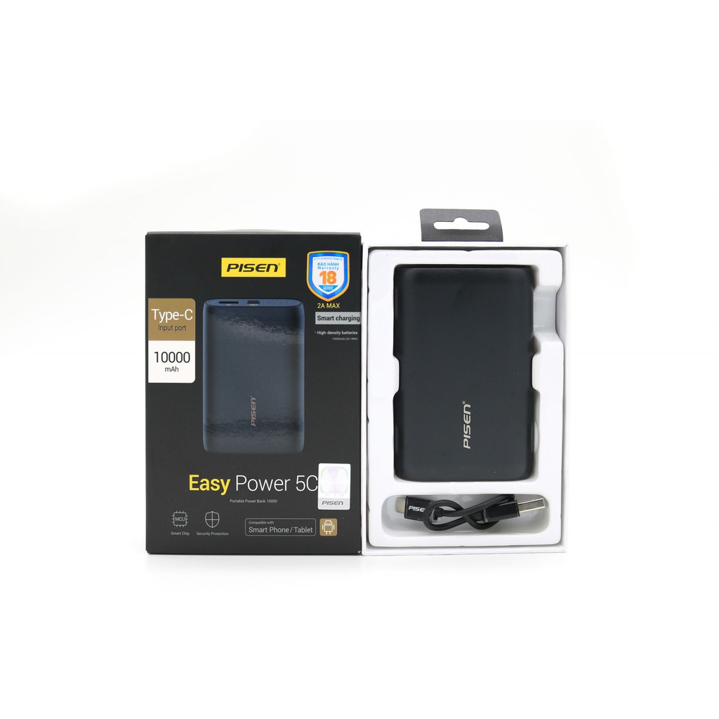 Sạc dự phòng Pisen EAsy power 5C 10000mAh, (Type C, USB Smart) - (TS-D231), Black