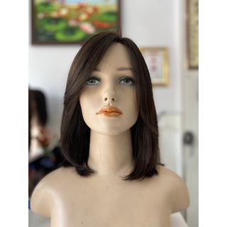 Tóc giả nữ ngang vai cúp sole làm từ tóc thật 100%