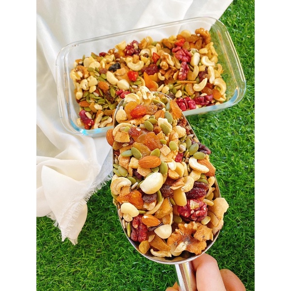 Granola siêu hạt 100% hạt dinh dưỡng mix macca hạnh nhân hat bí hạt điều hộp 500g các vị ăn kiêng eatclean