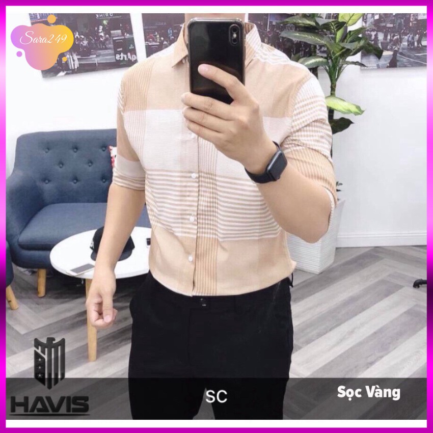 Áo sơ mi nam dài tay 💖 áo sơ mi phối sọc ngang Hàn Quốc _ Thời Trang SARA249