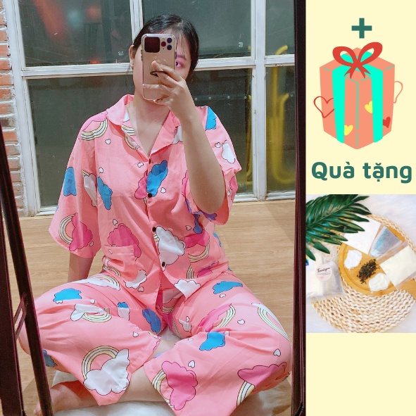 |Tặng Set Trà Sữa| Đồ Bộ Mặc Nhà Dễ Thương Cánh Dơi Quần Dài  Freesize