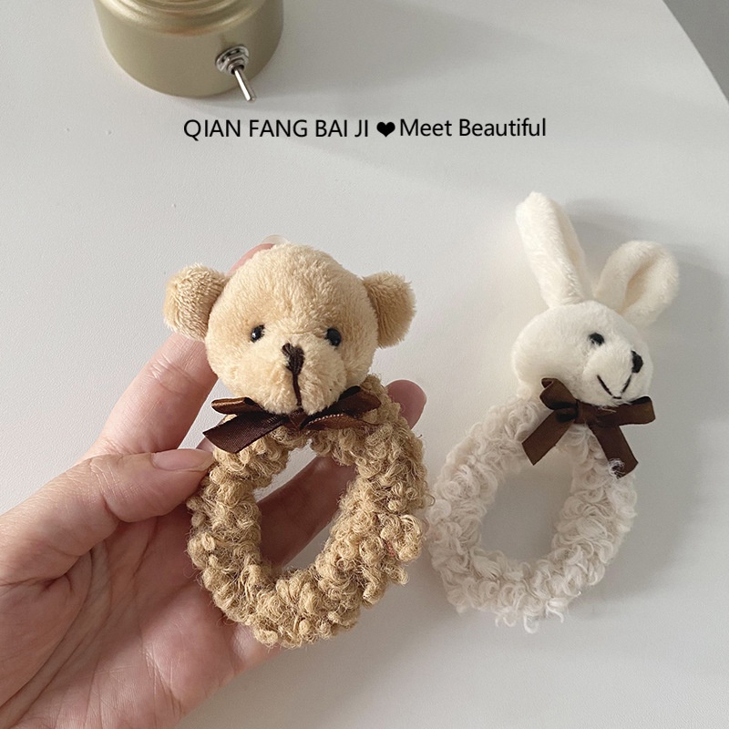 Dây cột tóc Seagloca hình thỏ/ gấu vải lông dễ thương